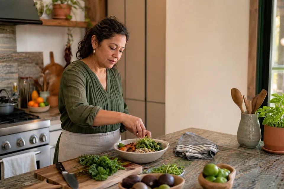 Preparing a fresh meal at home