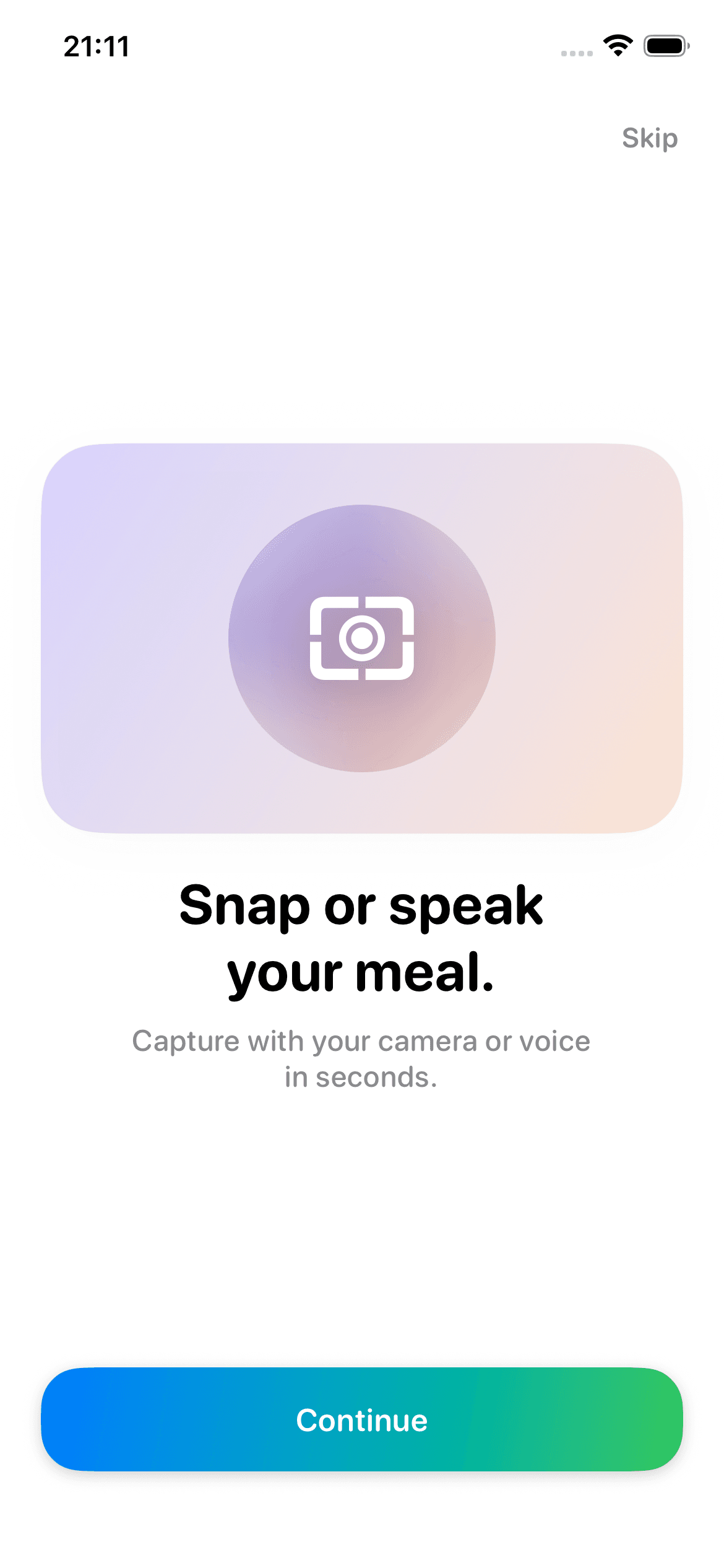 Zosavi meal capture screen on iPhone